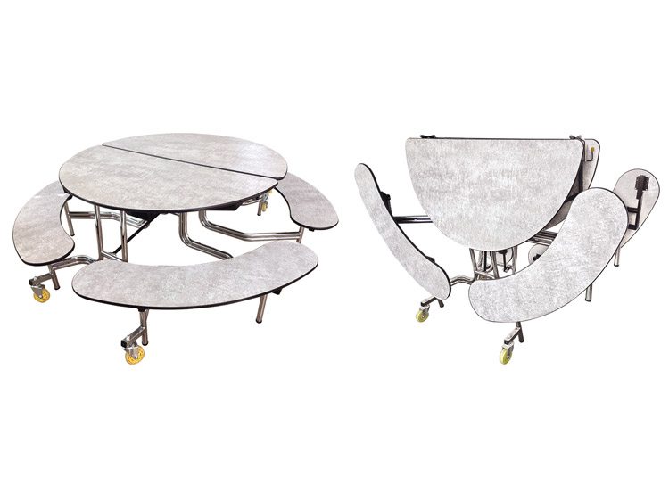 Folding table with round bench surface